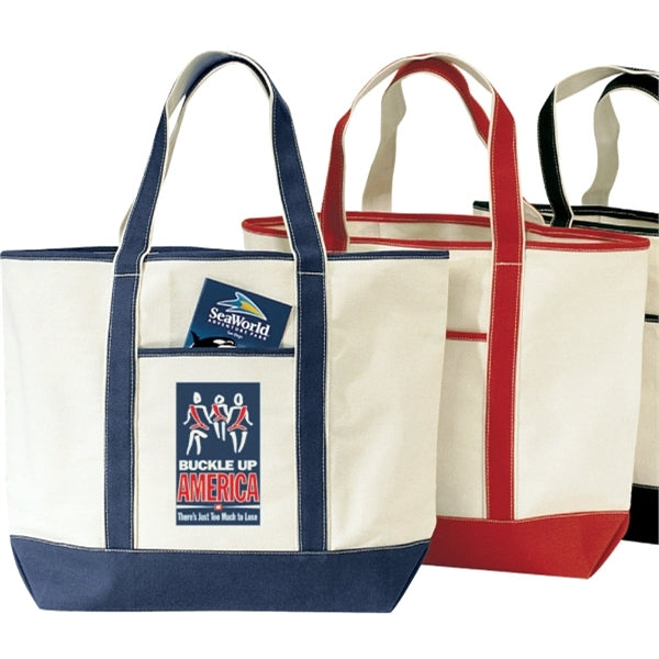 Heavy-Duty Cotton Canvas Tote Bag with Pocket 22" - Item #4308 - Natural-Royal