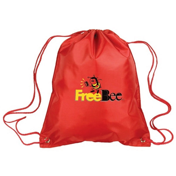 210D Poly Drawstring Tote Bag with PU Coating - Item #4024 - Red