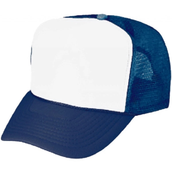 Two-Tone Poly Foam Front Mesh Back Trucker Snapback Cap - Item #C2203 - Navy Blue-White