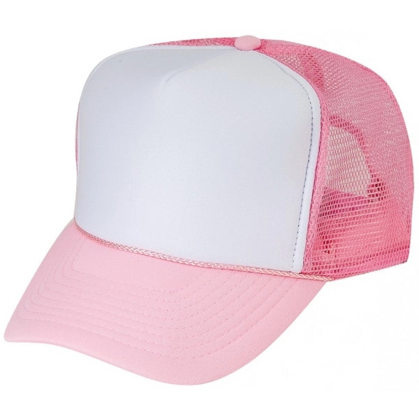 Two-Tone Poly Foam Front Mesh Back Trucker Snapback Cap - Item #C2203 - Pink-White