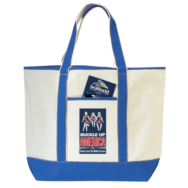 Heavy-Duty Cotton Canvas Tote Bag with Pocket 22" - Item #4308 - Natural-Royal