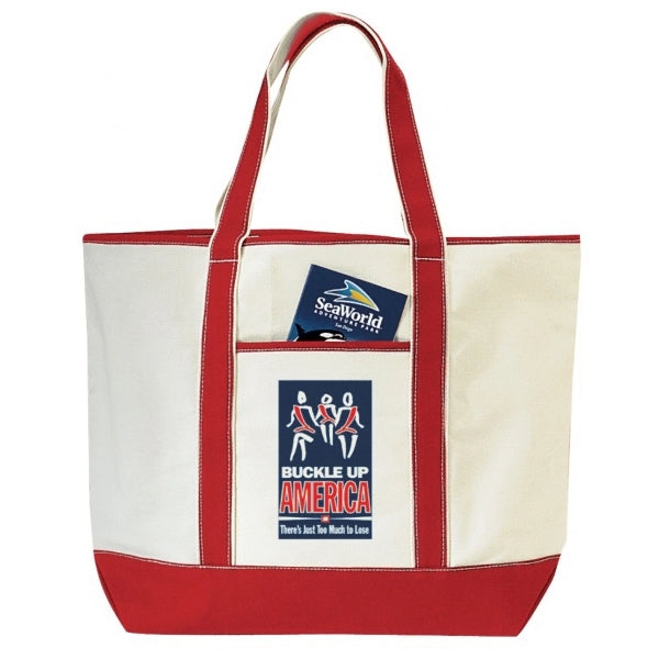 Heavy-Duty Cotton Canvas Tote Bag with Pocket 22" - Item #4308 - Natural-Red