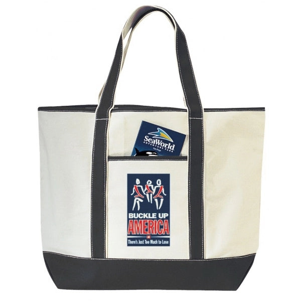 Heavy-Duty Cotton Canvas Tote Bag with Pocket 22" - Item #4308 - Natural-Black