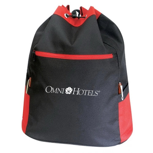 600D Poly Drawstring Backpack - Item #977 - Red-Black
