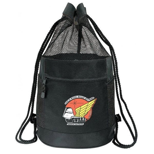 600D Poly Drawstring Mesh Backpack - Item #930 - Black
