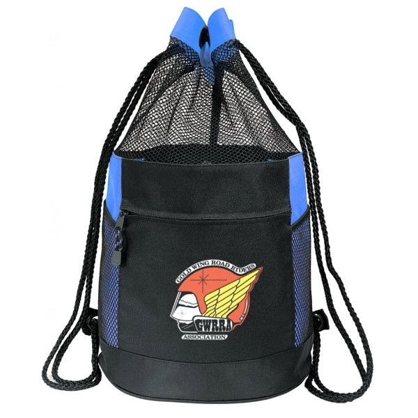 600D Poly Drawstring Mesh Backpack - Item #930 - Royal-Black
