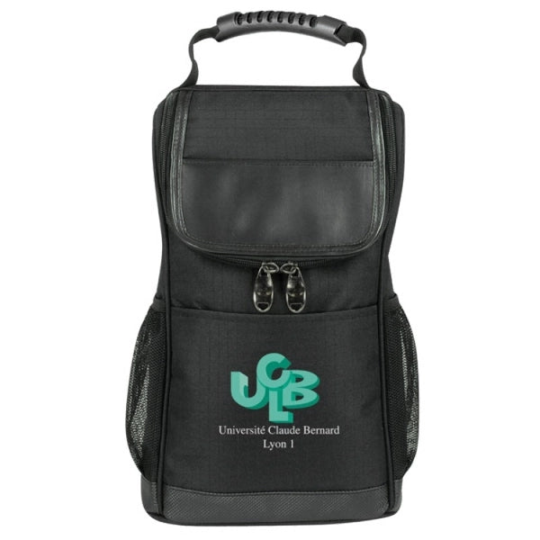 Ripstop Two-Bottle Wine Bag with Leather-Like Bottom - Item #500 - Black