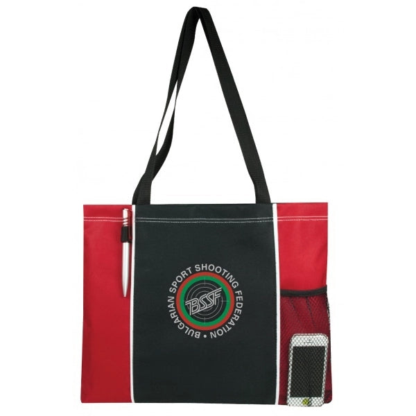 Deluxe Two-Tone 600D Poly Tote Bag - Item #4418 - Red-Black