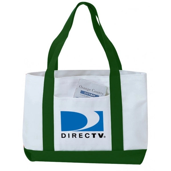 Two-Tone 600D Poly Tote Bag with Front Pocket - Item #4209 - White-Forest Green