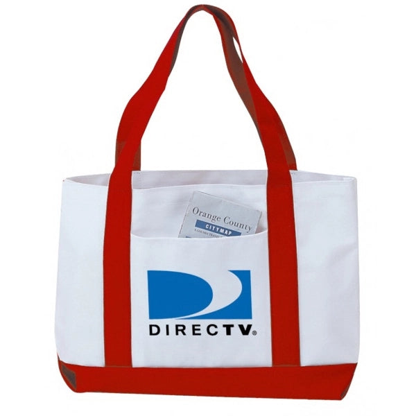 Two-Tone 600D Poly Tote Bag with Front Pocket - Item #4209 - White-Red