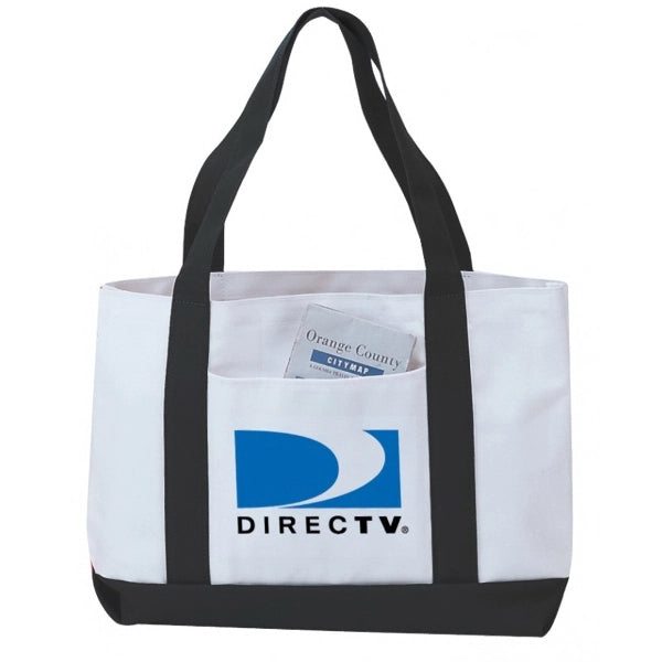 Two-Tone 600D Poly Tote Bag with Front Pocket - Item #4209 - White-Black