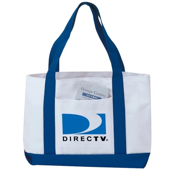 Two-Tone 600D Poly Tote Bag with Front Pocket - Item #4209 - White-Navy