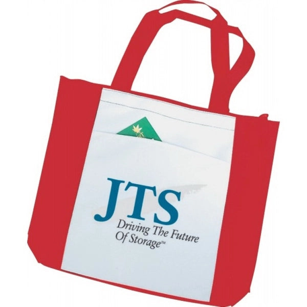Two-Tone 600D Poly Zippered Tote Bag 16.5" - Item #4404 - White-Red