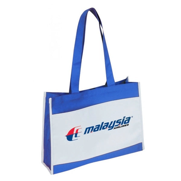 Two-Tone 600D Poly Tote Bag 16" - Item #S4303 - White-Royal