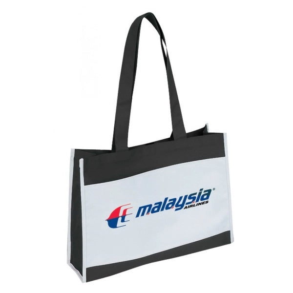 Two-Tone 600D Poly Tote Bag 16" - Item #S4303 - White-Forest Green