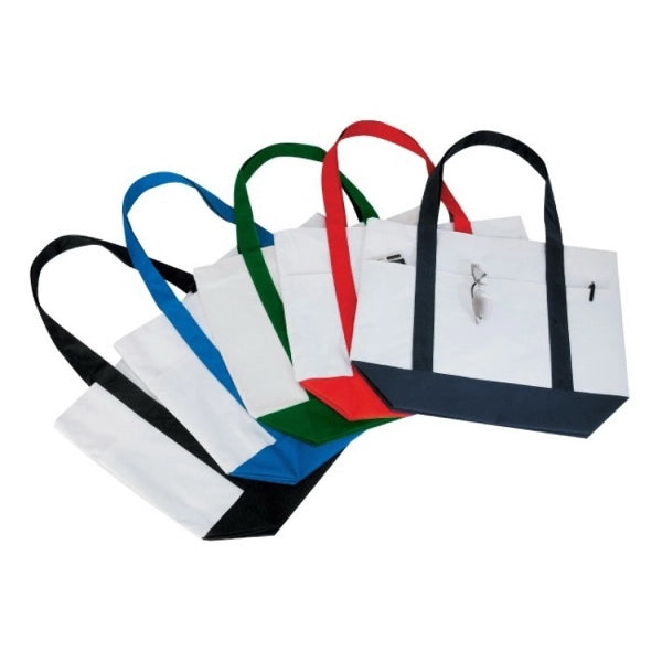 Basic Two-Tone 600D Poly Zippered Tote, Multi Pockets - Item #4204