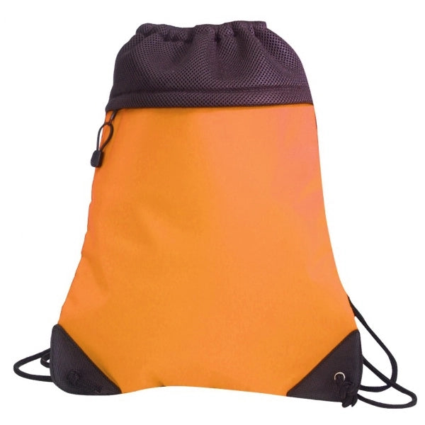 Deluxe Tri-Mesh Drawstring Tote with Microfiber Front - Item #966 - Orange-Black