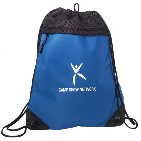 Deluxe Tri-Mesh Drawstring Tote with Microfiber Front - Item #966 - Royal-Black