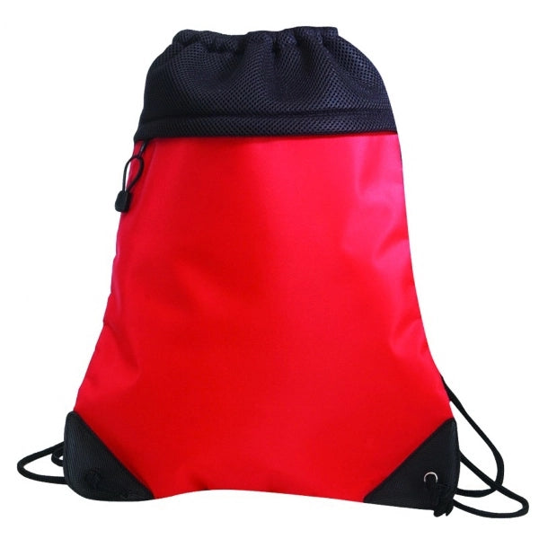 Deluxe Tri-Mesh Drawstring Tote with Microfiber Front - Item #966 - Red-Black