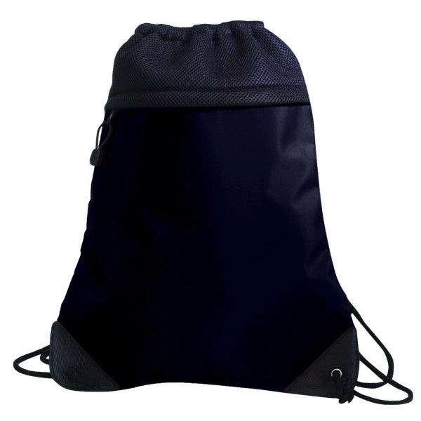 Deluxe Tri-Mesh Drawstring Tote with Microfiber Front - Item #966 - Black