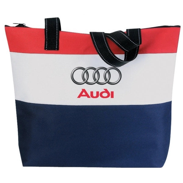 3-Tone 600D Poly Zippered Tote Bag - Item #4345 - Red-White-Navy