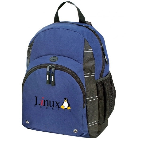 600D Poly Backpack with Dual Side Pockets - Item #976 - Navy-Black
