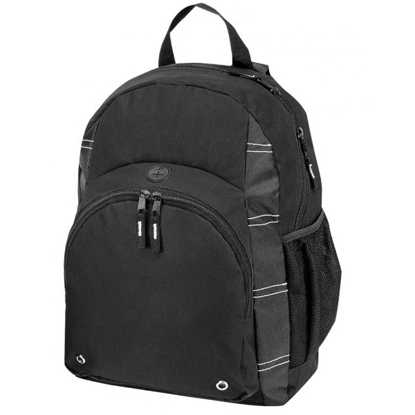 600D Poly Backpack with Dual Side Pockets - Item #976 - Black