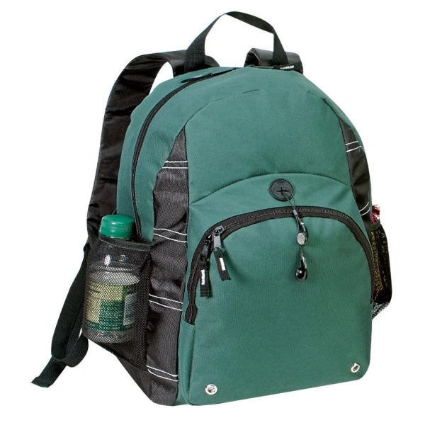 600D Poly Backpack with Dual Side Pockets - Item #976 - Forest Green-Black