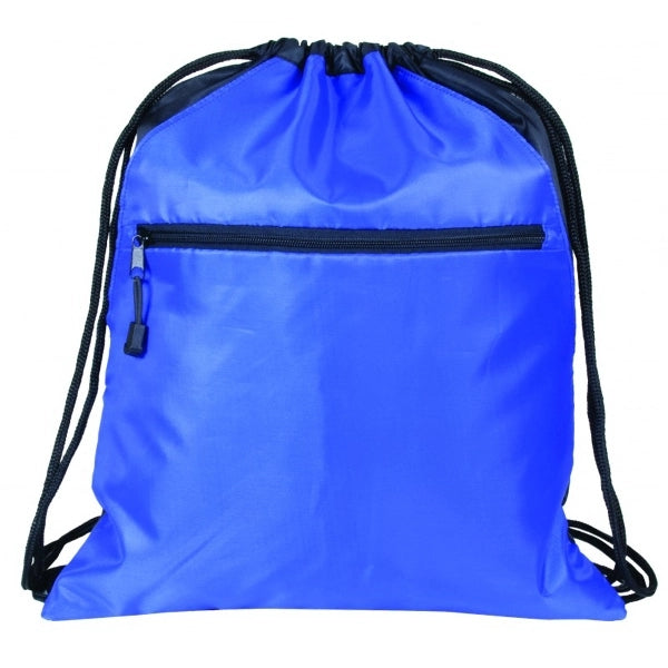 210D Poly Zippered Drawstring Bag with 2 Slip Pockets - Item #4918 - Royal-Black