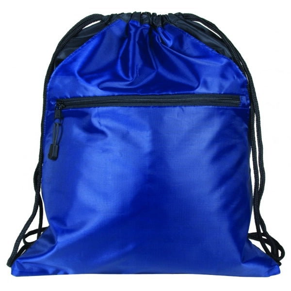 210D Poly Zippered Drawstring Bag with 2 Slip Pockets - Item #4918 - Navy-Black