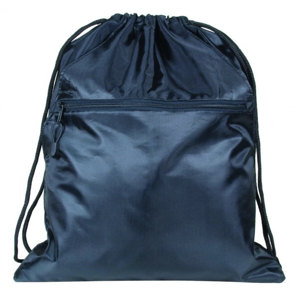 210D Poly Zippered Drawstring Bag with 2 Slip Pockets - Item #4918 - Black
