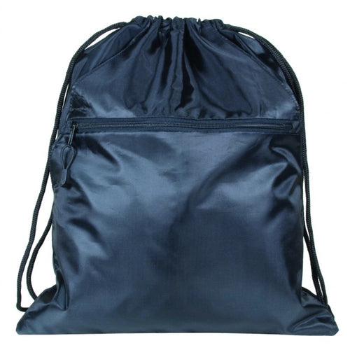 210D Poly Zippered Drawstring Bag with 2 Slip Pockets - Item #4918 - Black