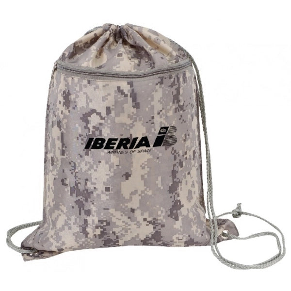 Tan Digital Camo 210D Poly Drawstring Tote Bag - Item #1144 - Tan Digital Camo
