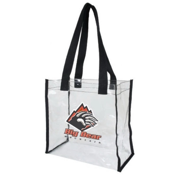 Clear Vinyl Tote Bag with Color Trim 12" - Item #4917 - Clear-Black