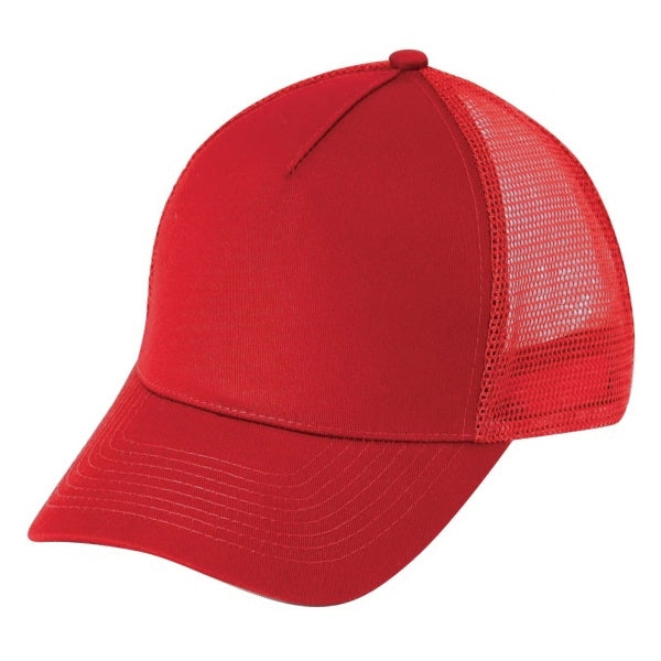 Low Crown Constructed 5-Panel Cotton Twill Mesh Cap, Hook & Loop - Item #C1607 - Red