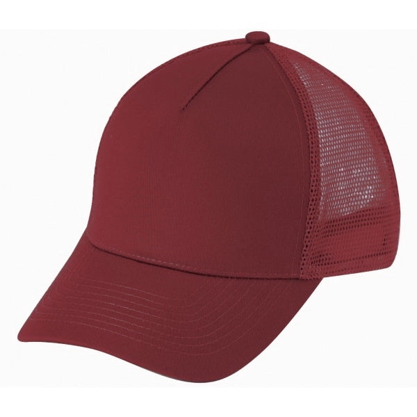 Low Crown Constructed 5-Panel Cotton Twill Mesh Cap, Hook & Loop - Item #C1607 - Maroon