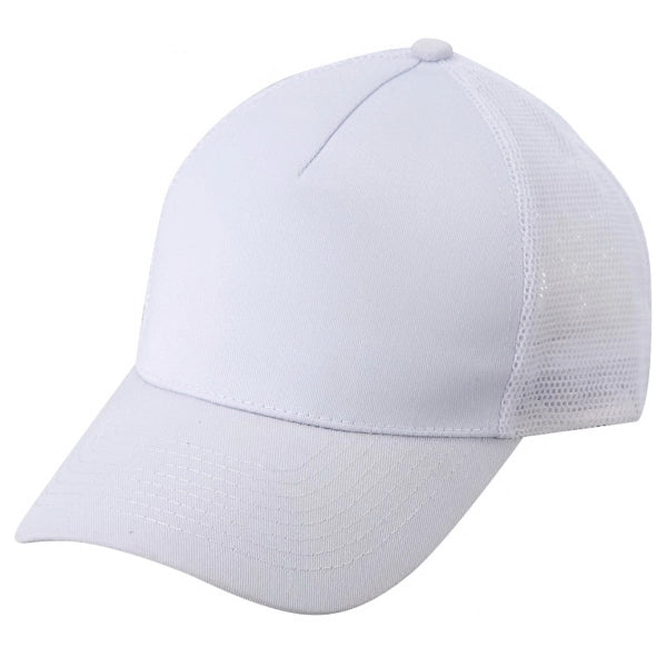 Low Crown Constructed 5-Panel Cotton Twill Mesh Cap, Hook & Loop - Item #C1607 - White