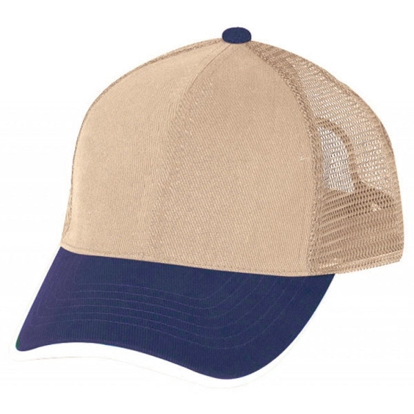 Low Crown Constructed 5-Panel Cotton Twill Mesh Cap, Hook & Loop - Item #C1607 - Navy Blue-Khaki