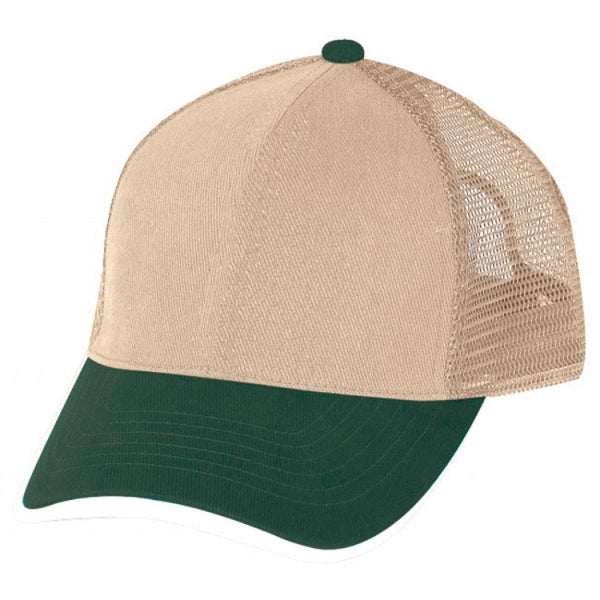Low Crown Constructed 5-Panel Cotton Twill Mesh Cap, Hook & Loop - Item #C1607 - Green-Khaki