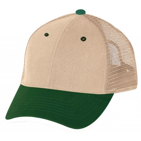 Low Crown Constructed 6-Panel Cotton Twill Mesh Cap - Item #C1602 - Dark Green-Khaki