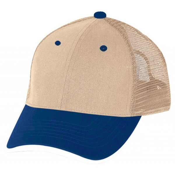 Low Crown Constructed 6-Panel Cotton Twill Mesh Cap - Item #C1602 - Navy-Khaki