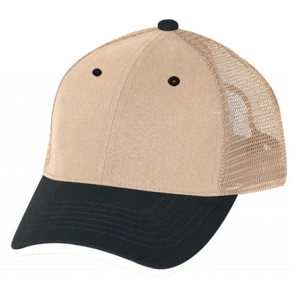 Low Crown Constructed 6-Panel Cotton Twill Mesh Cap - Item #C1602 - Black-Khaki