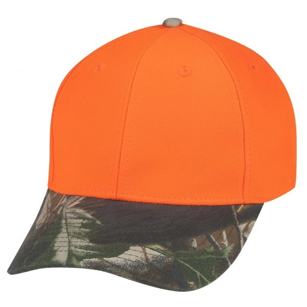 Low Crown Constructed Cotton Twill Cap with Oak Camo Bill - Item #C2421 - Orange / Camo