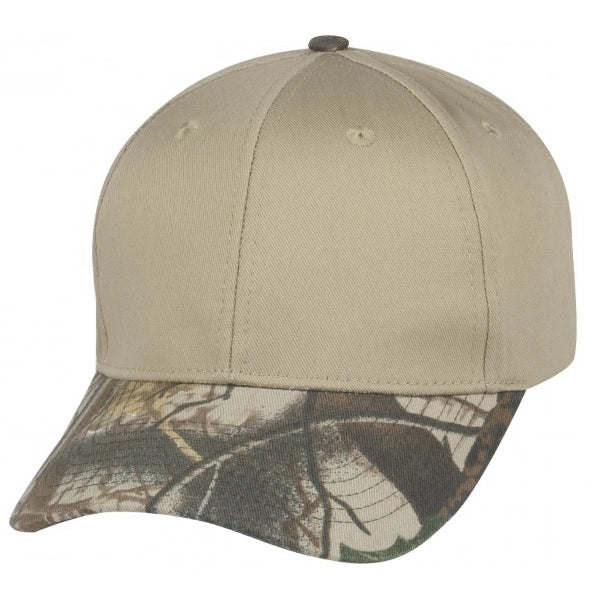 Low Crown Constructed Cotton Twill Cap with Oak Camo Bill - Item #C2421 - Khaki / Camo