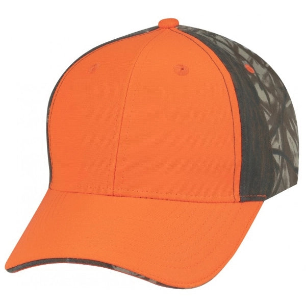 Low Crown Constructed Cotton Twill Cap with Oak Camo Back - Item #C2420 - Flame Orange/Oak Camo