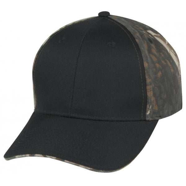 Low Crown Constructed Cotton Twill Cap with Oak Camo Back - Item #C2420 - Black/Oak Camo
