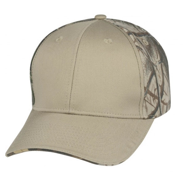 Low Crown Constructed Cotton Twill Cap with Oak Camo Back - Item #C2420 - Khaki/Oak Camo