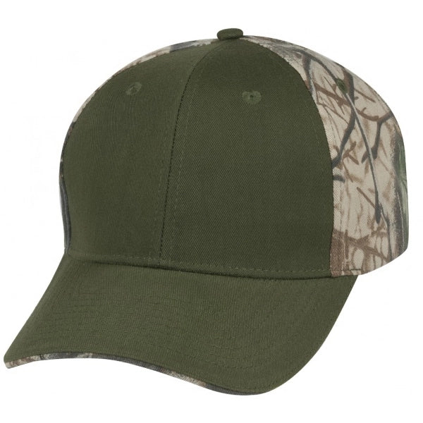 Low Crown Constructed Cotton Twill Cap with Oak Camo Back - Item #C2420 - Olive Green/Oak Camo