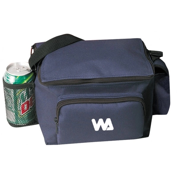 6-Pack 600D Poly Cooler with Bottle Holder & Phone Pouch - Item #458 - Navy