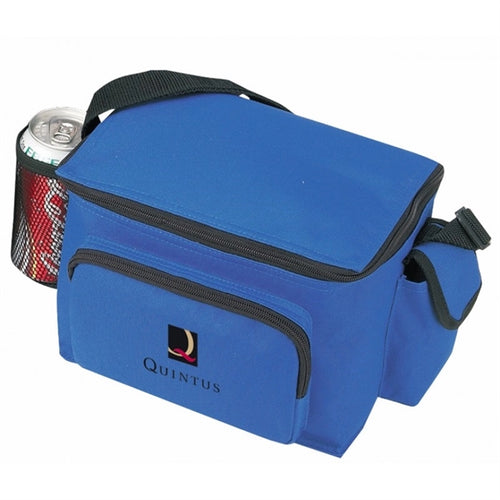 6-Pack 600D Poly Cooler with Bottle Holder & Phone Pouch - Item #458 - Royal